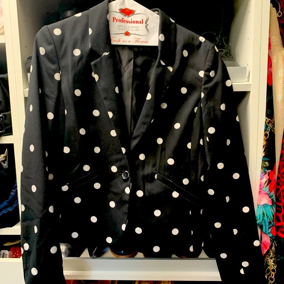 Women’s casual blazer coat polkadot black white - Picture 1 of 3